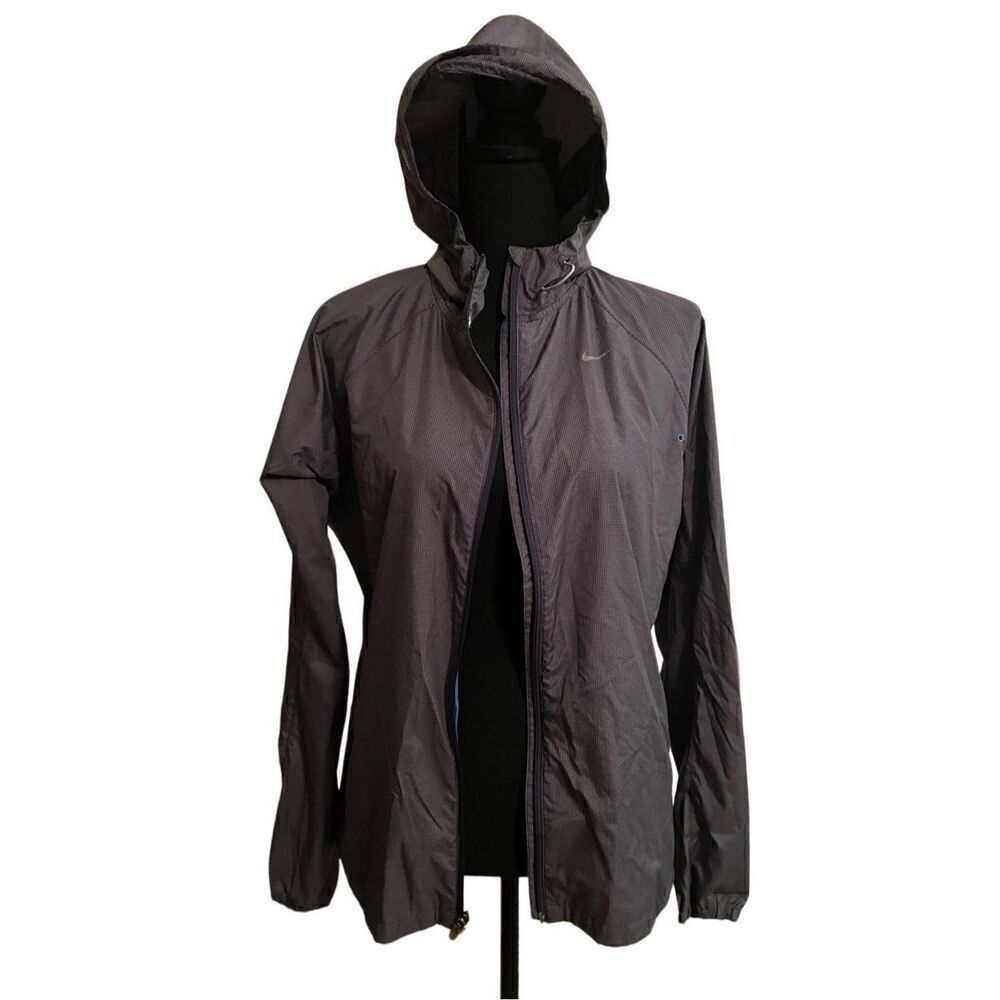 Nike Grey Running Lightweight Hooded Jacket Windbreaker With Zipper Size Medium